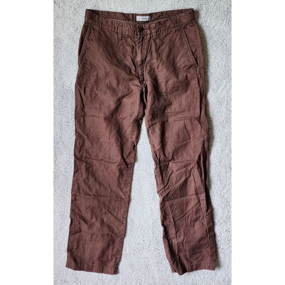 Caban Women's Casual Pants Linen/Cotton Blend Solid Brown‎ Size 31 (32x31.5)